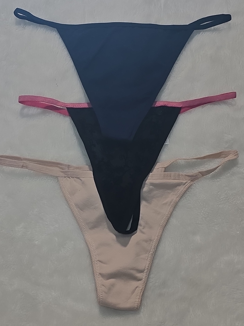 Pack of 3 Women’s Bikini Thongs — Navy, Black & Nude
